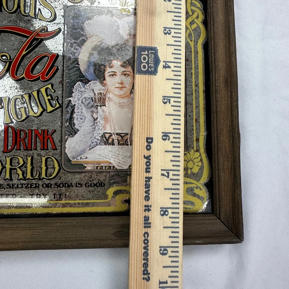 Coca Cola Vintage Antique Style Advertising Mirror Framed Glass Sign Hilda Clark